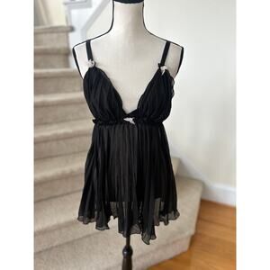 Dream Girls Sheer Black Pleated Pink Bow Slip Cami Tank Whimsygoth Coquette